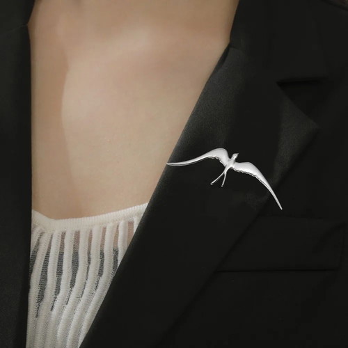 Steel women's swallow brooch new, gold and silver