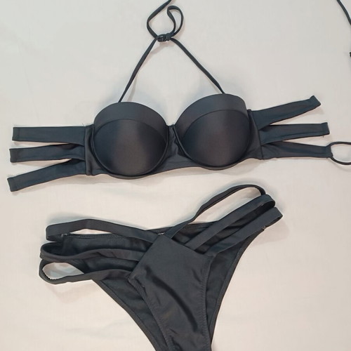 Black strappy push up bikini like new, size large