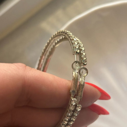 Hoop earrings used, silver with rhinestones