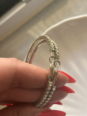 Hoop earrings used, silver with rhinestones