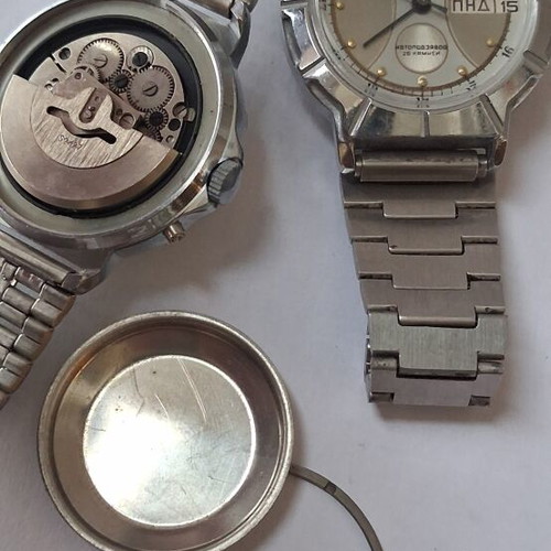 Slava CCCP automatic men's watches used, set of two, grey and silver