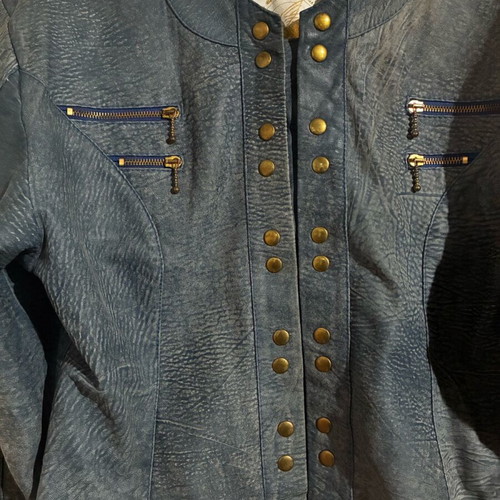 Real camel leather jacket like new, gray and blue