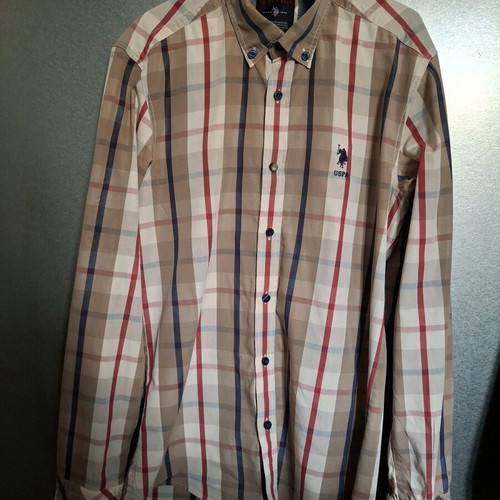 U.S. Polo Assn. men's shirt like new, beige and blue, size M