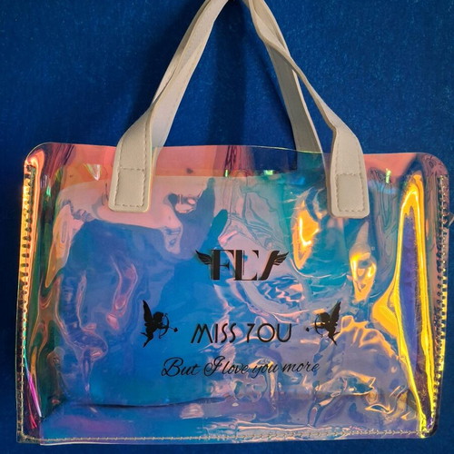 Transparent handbag with iridescent shades and removable inner pouch new