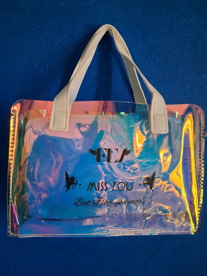 Transparent handbag with iridescent shades and removable inner pouch new