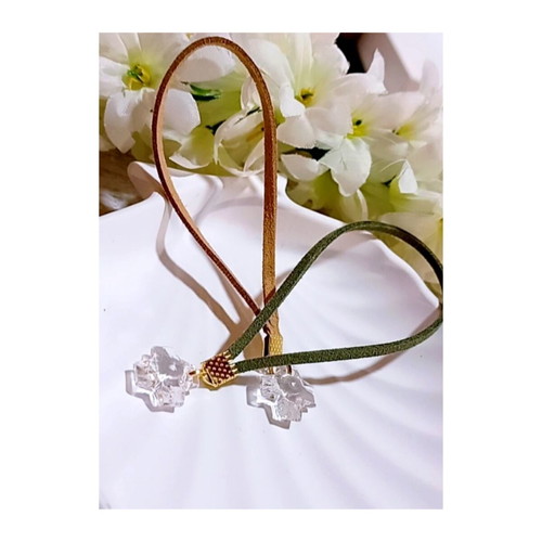 Handmade martyrika with suede cord and transparent crystallized cross, made to order