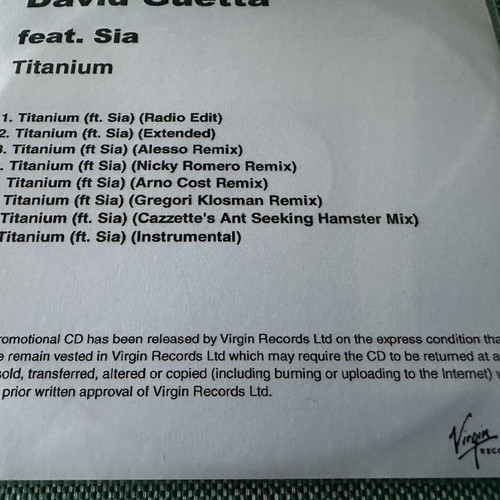 David Guetta Sia Titanium Promo CD like new, electronic