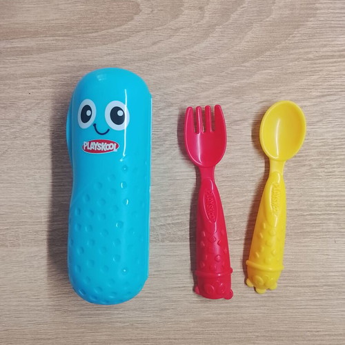 Playskool baby feeding set spoon and fork in case like new