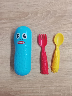 Playskool baby feeding set spoon and fork in case like new