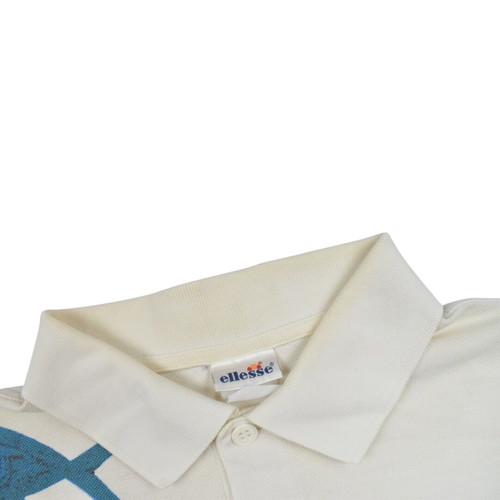 Ellesse vintage art print polo shirt 90s white blue, used, size L