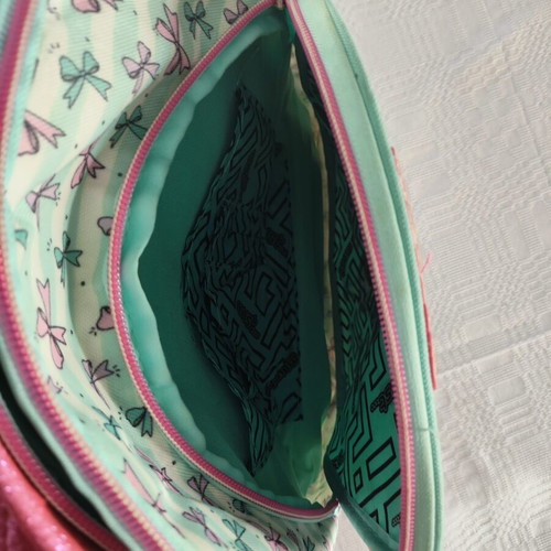 Must Follow Your Dream school backpack, turquoise and pink