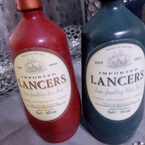 Lancers 2002 wine bottles new, semi sparkling white and rose