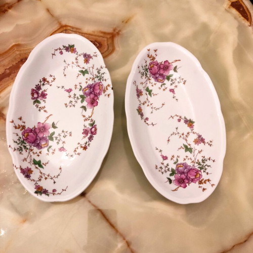Titov Veles porcelain serving platters with purple flowers, set of 2