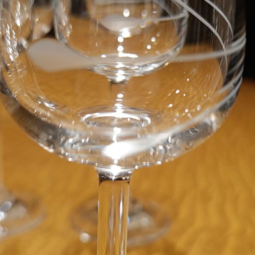 Set of 6 liqueur glasses used with engraved leaf design