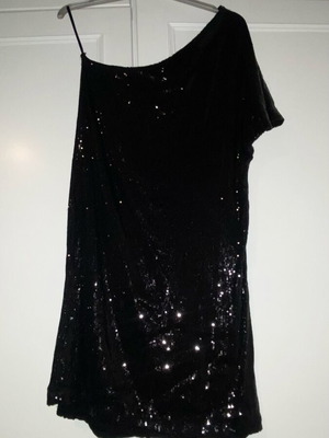 Dress with sequins and one shoulder used, size M, black