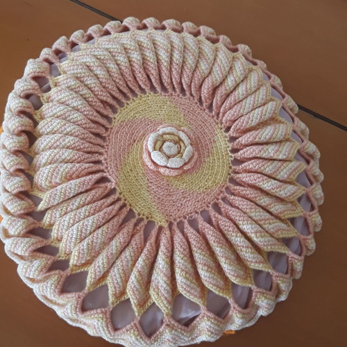 Handmade crocheted decorative pillow used, round 45 cm