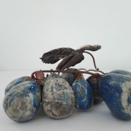 Vintage Lapis Lazuli grape decoration with copper leaves, 1970s, like new