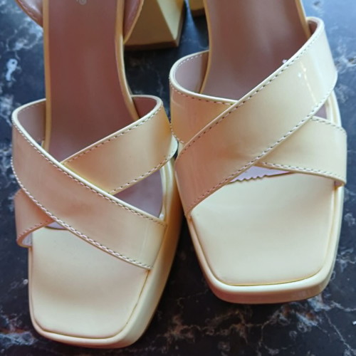 SweetShoes Lemon Yellow High Heel Sandals with Platform, New, Size 39