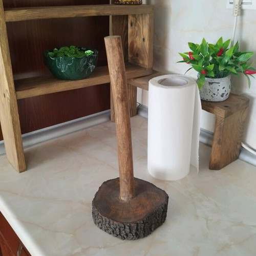 Kitchen paper holder made of natural kournari wood painted with walnut oil