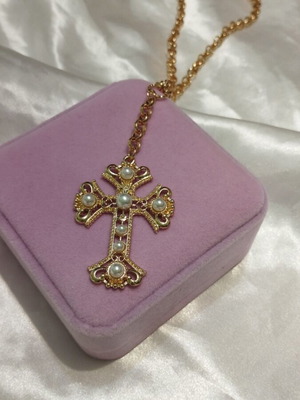 Κολιέ αλυσίδα με σταυρό ατσάλινο επιχρυσωμένο καινούργιο, βυζαντινό με πέρλες