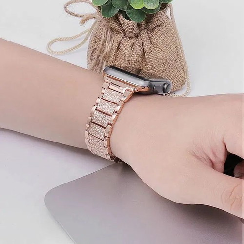 Metal Watch Bands with Crystals for Apple Watch Ultra/SE/11/10/9/8/7/6/5