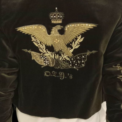 Velvet olive jacket used, embroidered with gold thread and stones, size S