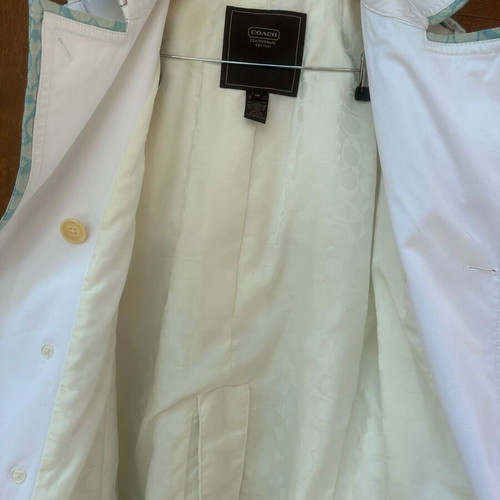 Coach women's trench coat like new, size XL, cotton, white and blue