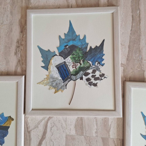 Aegean Memories set of 3 handmade plane leaf paintings
