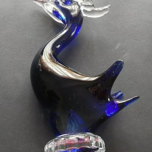Blue Glass Swan Paperweight used, Murano Art Italy