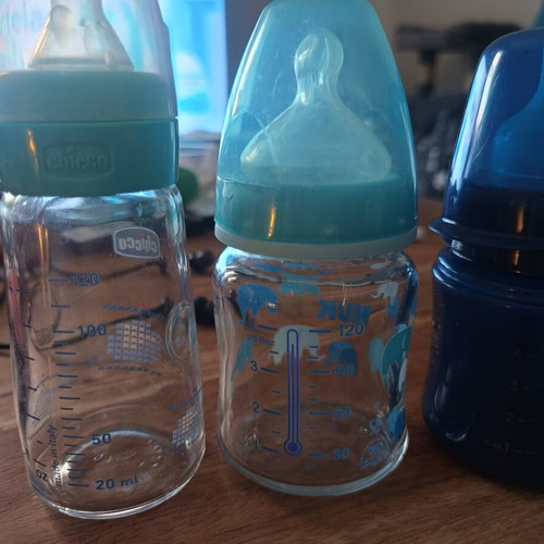 Baby bottles set of 3, up to 120ml, like new, glass and plastic