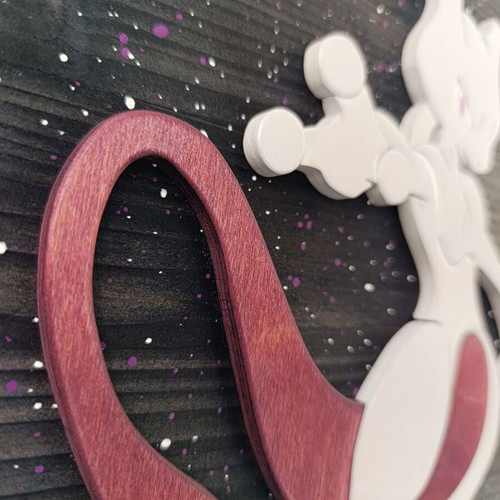 Handmade wooden Mewtwo wall decor, Pokémon, 28x28 cm