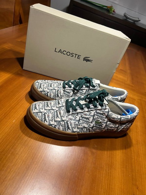 Lacoste Canvas sneaker like new, white and brown, size 45