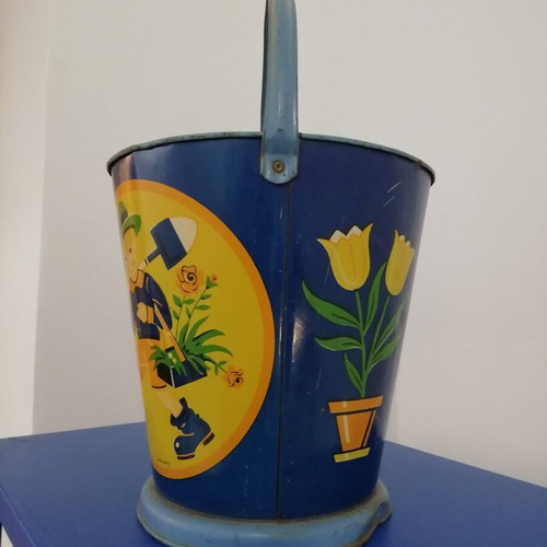 Vintage children's metal bucket used, colorful