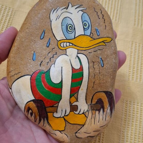Painted stone with Donald hand-painted, new