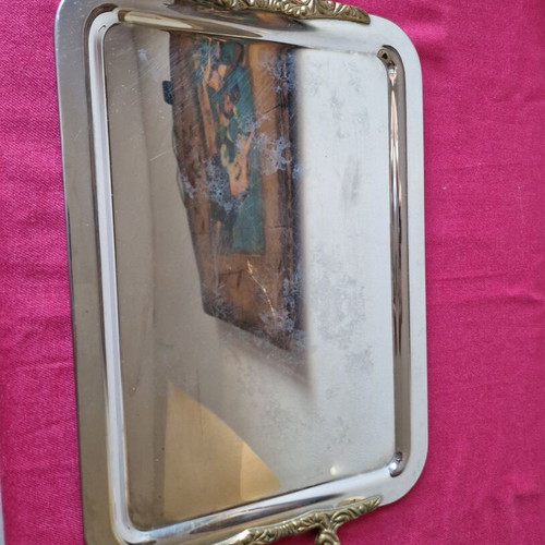 Metal tray with brass handles used, vintage style