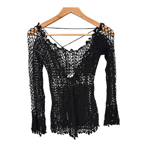 Crochet black top S like new with flare bottom sleeves