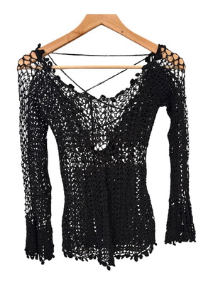 Crochet black top S like new with flare bottom sleeves