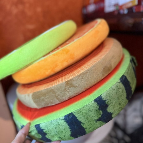 Decorative Fruit Pillows like new, watermelon, lime, and wood designs