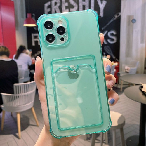 iPhone 12Pro Max case new with card slot, transparent green TPU