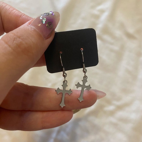 Steel earrings with small crosses handmade new