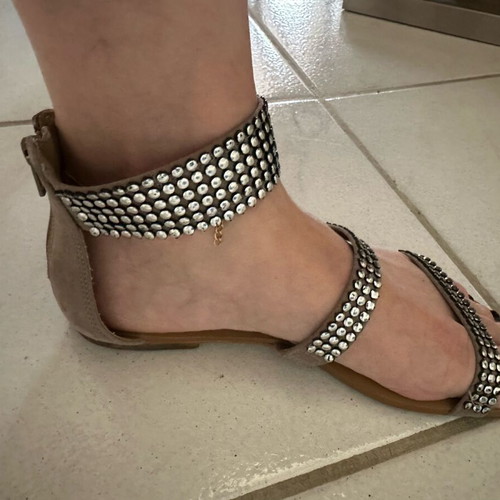Nak women's sandal used, beige with silver studs, size 37