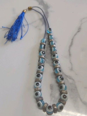 Komboloi Mati traditional Greek accessory with acrylic beads and blue tassel like new