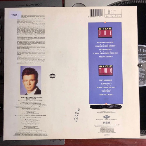 Rick Astley Whenever You Need Somebody vinyl LP album used, pop