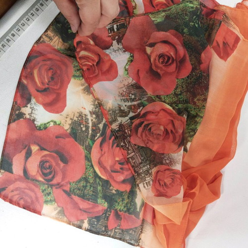 Scarf airy new 155x48 cm orange with red roses