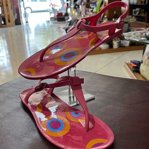 Fuchsia polka dot silicone sandal new for beach with thong