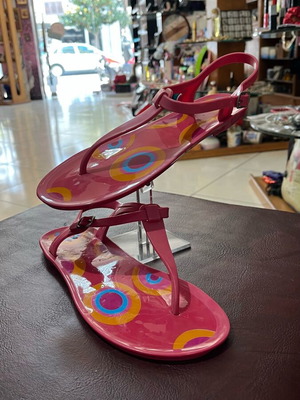 Fuchsia polka dot silicone sandal new for beach with thong