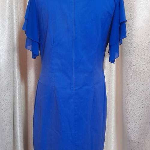 Blue dress with flutter sleeves and V-neck