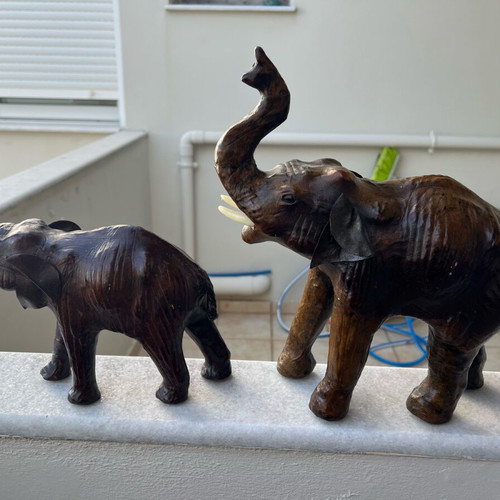 Vintage leather elephants like new, set of 2 handmade