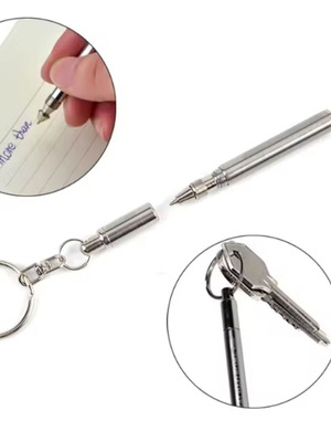 Mini Telescopic Pen Keychain new, stainless steel silver