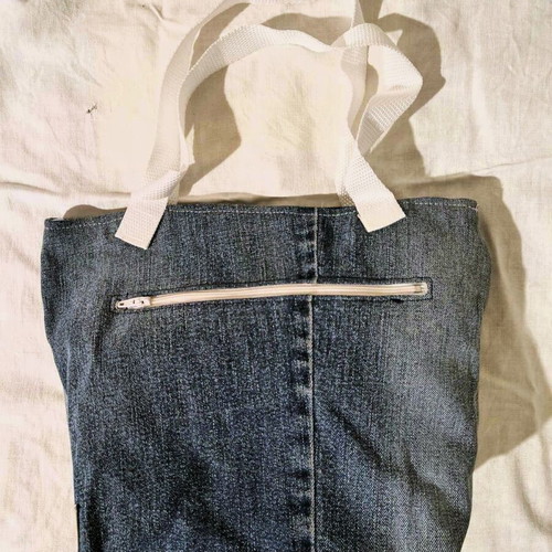 Handmade jean handbag new, white and blue